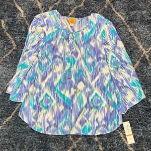 New Ruby Rd. Woman’s Bali breeze Blue Multicolor Abstract Blouse size 3X